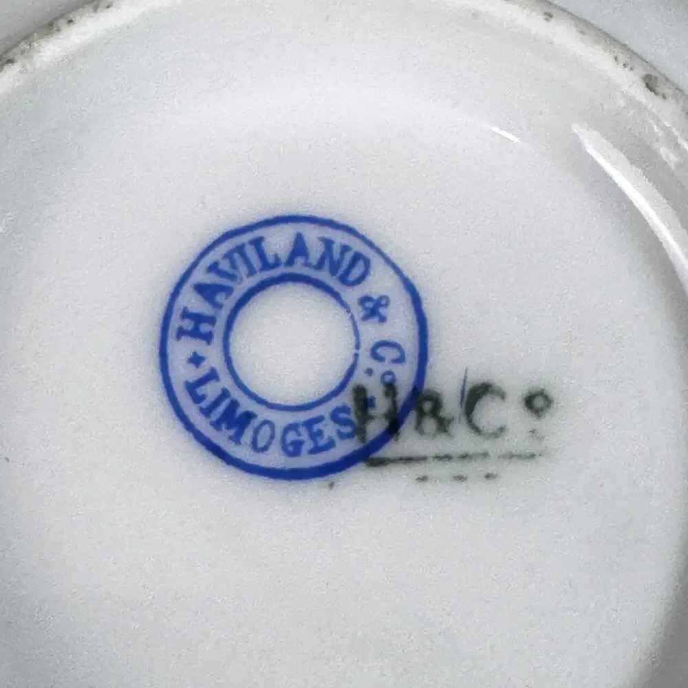 Antique Haviland & Co Limoges Butter Pat Hand Painted Floral Blue 2.75